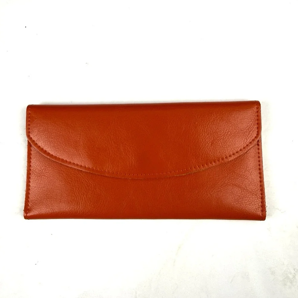 Mongolian Leather‎ Wallet Handmade Burnt Orange Leather Organizer Trifold New